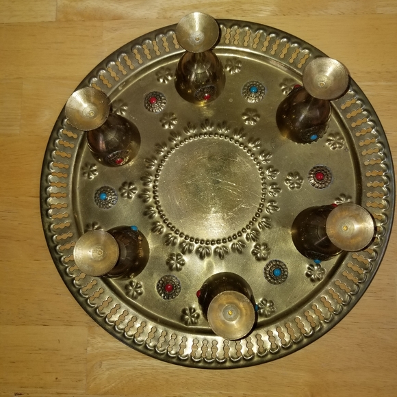 #1099 8 pcs Morocco Wine Tea Coffe brass stone set - Picture 8 of 16